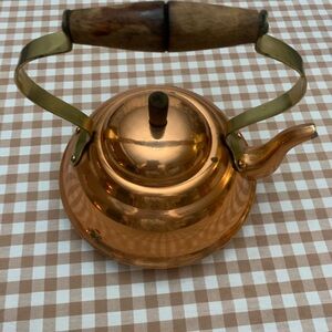 Vintage Copper Tea Kettle with Wooden Handle